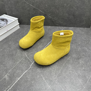 短筒棉鞋 真皮羊羔绒保暖雪地靴女2025冬新款 圆头厚底防滑舒适时尚