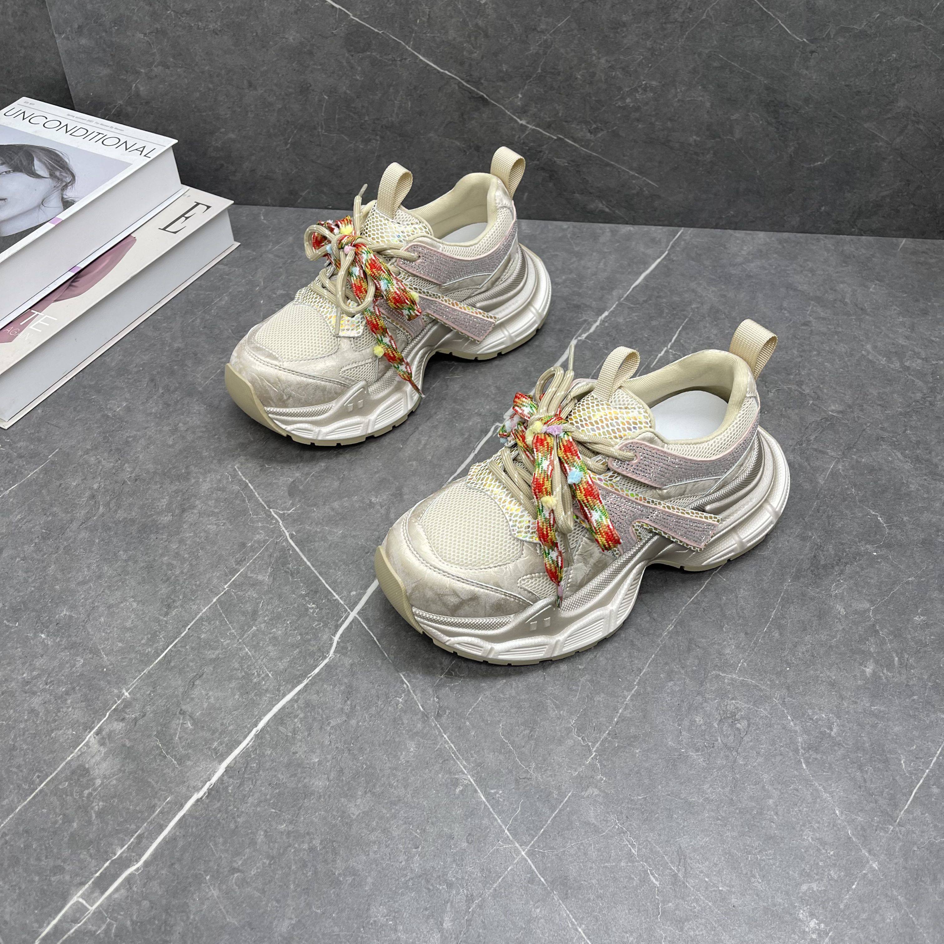 厚底增高老爹鞋女2026年春季新款时尚百搭网面透气真皮休闲运动鞋,女鞋,时尚休闲鞋,淘宝优惠券,粉丝福利购,淘宝优惠卷