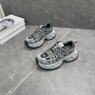 透气跑步鞋 老爹鞋 百搭舒适软底休闲运动鞋 新款 女真皮厚底2025秋季