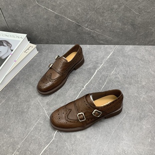 百搭厚底粗跟单鞋 复古牛皮乐福鞋 女2025春新款 英伦风纯手工小皮鞋