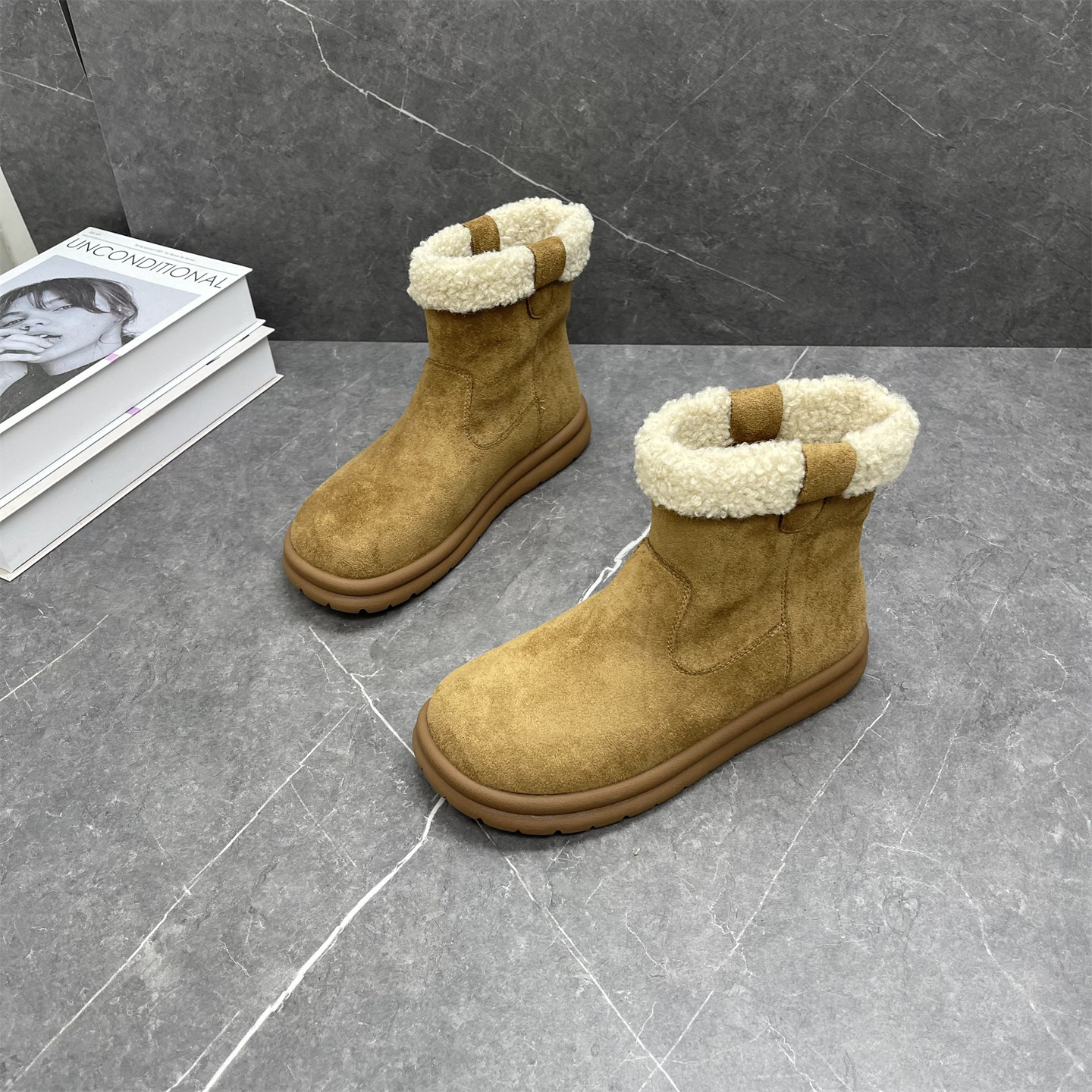 羊猄绒短筒雪地靴女2025年冬季新款圆头厚底保暖防滑复古休闲棉靴,女鞋,时尚雪地靴,淘宝优惠券,粉丝福利购,淘宝优惠卷