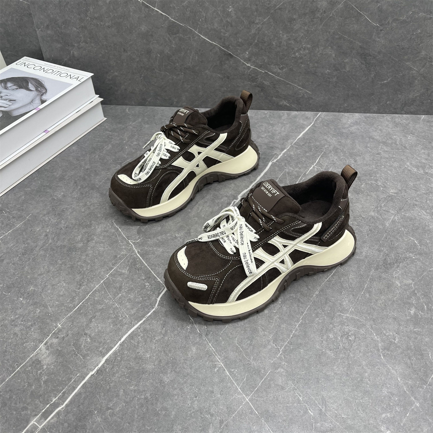 真皮厚底加绒老爹鞋女2025年冬季