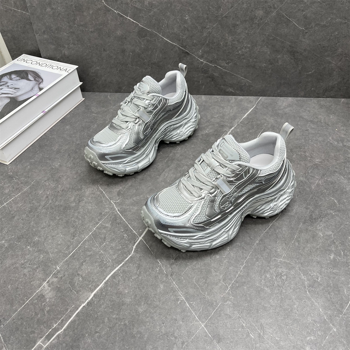 真皮厚底老爹鞋女2026春季新款小个子增高百搭显瘦网面休闲运动鞋