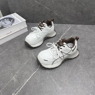 小蛮腰增高轻便百搭系带休闲运动鞋 新款 女2026春季 真皮厚底老爹鞋