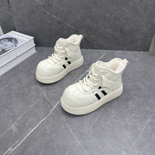 丑萌大头厚底雪地靴女2025冬新款 真皮羊毛保暖棉靴百搭舒适面包鞋