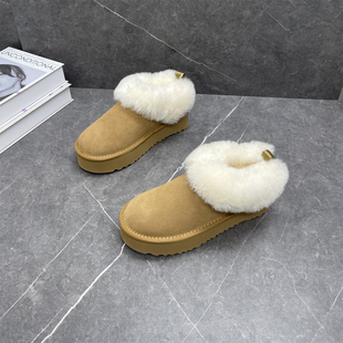 磨砂牛皮套脚羊毛保暖舒适棉鞋 超轻厚底雪地靴女真皮2025冬季 新款