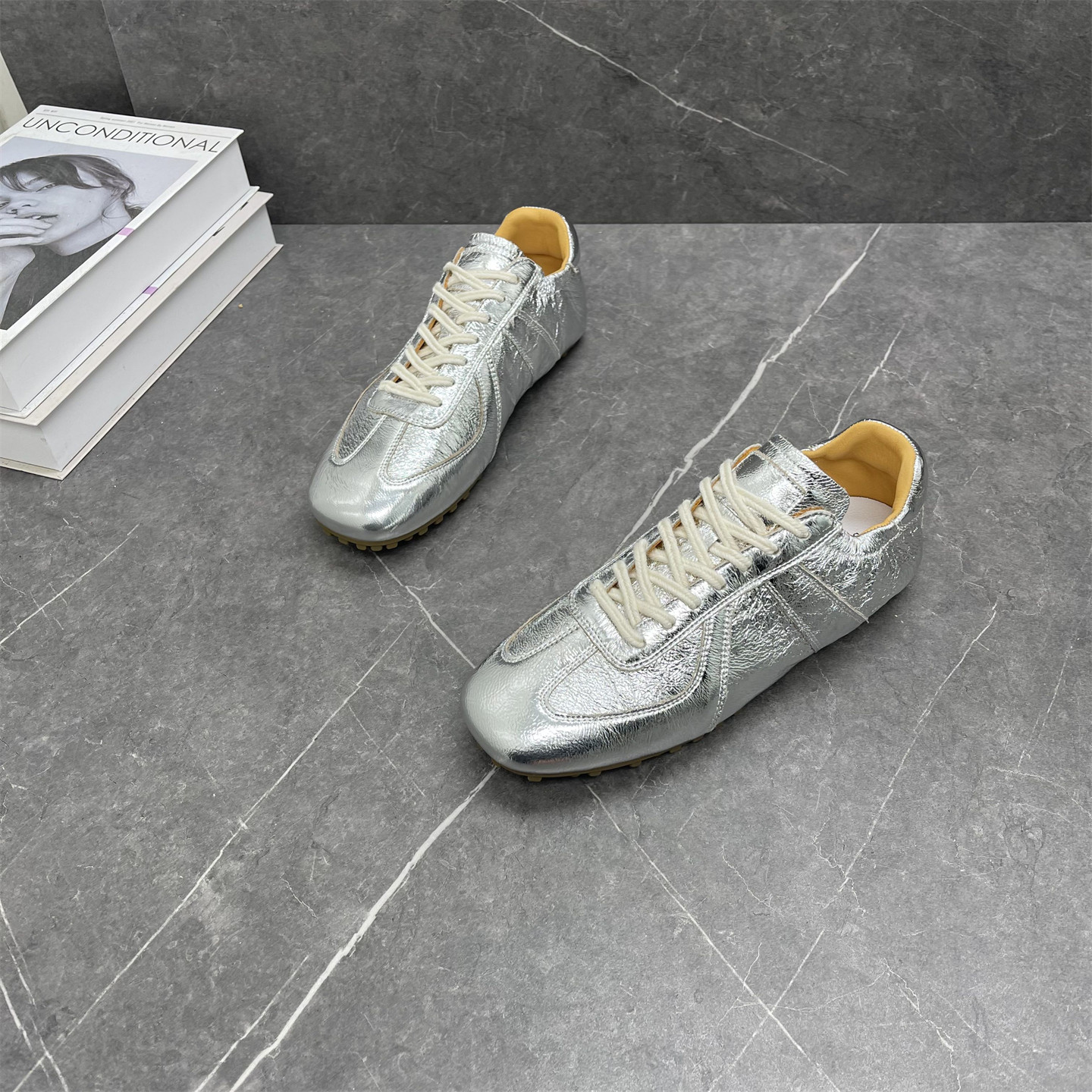 银色方头德训鞋女2026年春季新款软底舒适羊皮时尚百搭休闲阿甘鞋,女鞋,德训鞋,淘宝优惠券,粉丝福利购,淘宝优惠卷