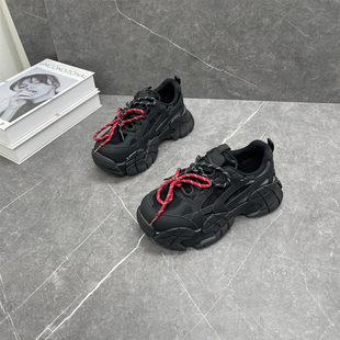 带百搭显瘦增高舒适休闲运动鞋 双鞋 2025冬新款 真皮加绒厚底老爹鞋