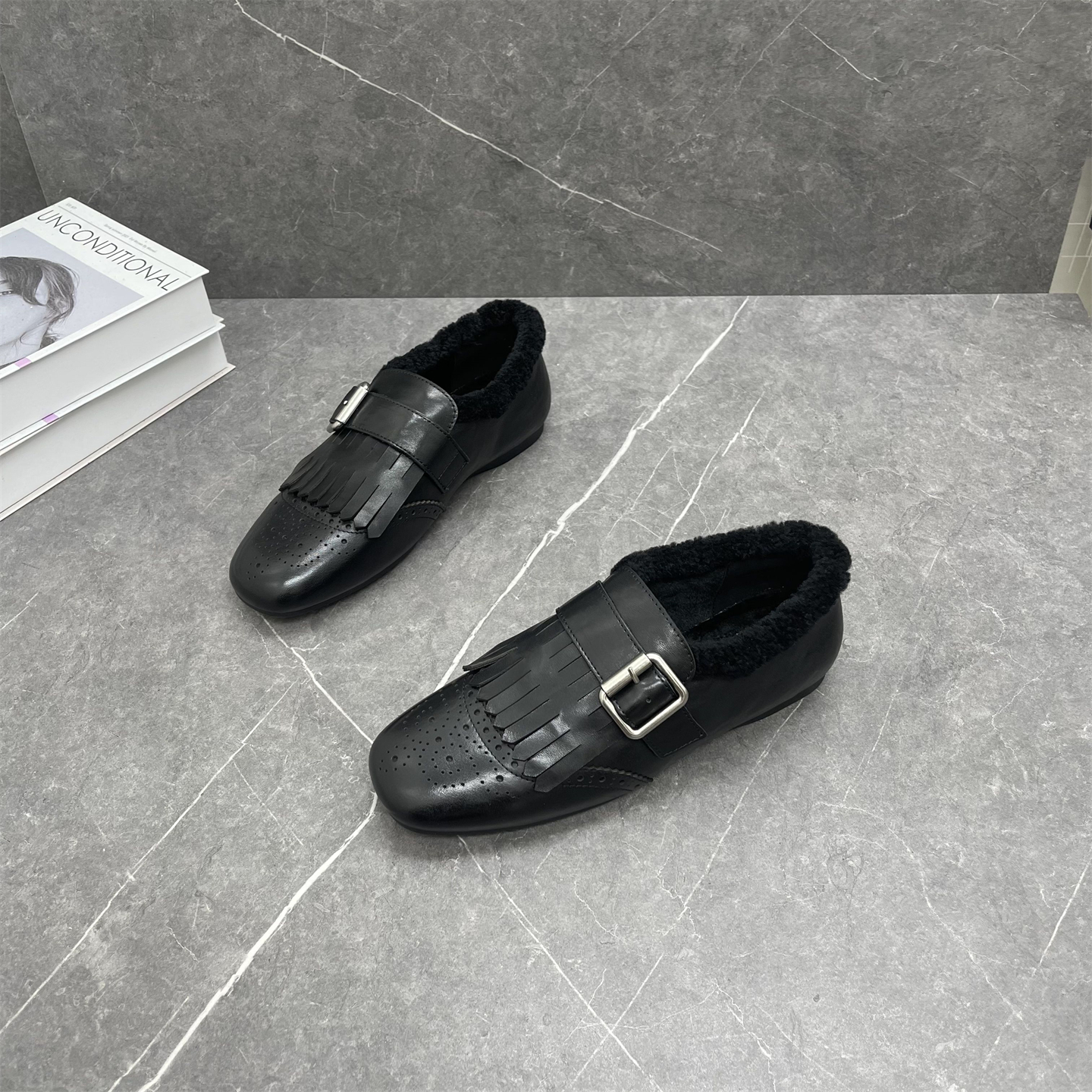 皮带扣流苏加绒小皮鞋女2025冬季