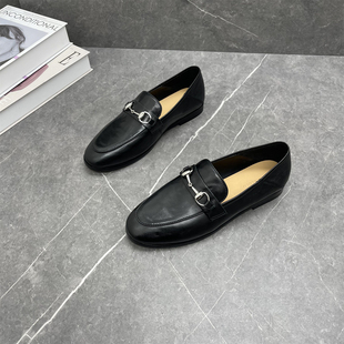 圆头平底一脚蹬舒适百搭休闲单鞋 新款 女2026年春季 头层牛皮乐福鞋