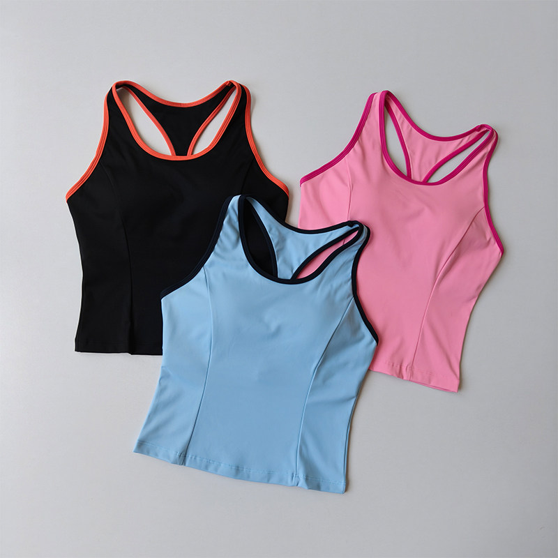 撞色一体杯运动背心女美式工字背