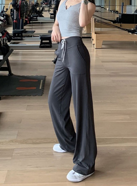 高腰提臀直筒裤宽松带松紧运动瑜伽裤女透气速干舞蹈休闲阔腿裤