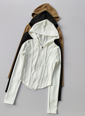 清仓断码健身外套长袖女连帽开衫秋冬速干上衣运动跑步显瘦瑜伽服