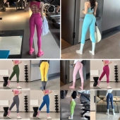 训练弹力跑步骑行瑜伽裤 蜜桃提臀高腰收腹健身裤 女运动紧身裤 外穿