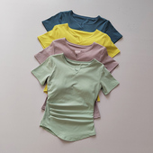 V领带胸垫瑜伽服短袖 显瘦训练健身上衣速干跑步运动T恤 女夏季