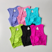 性感交叉美背瑜伽服女聚拢一体固定文胸训练速干无缝健身背心外穿