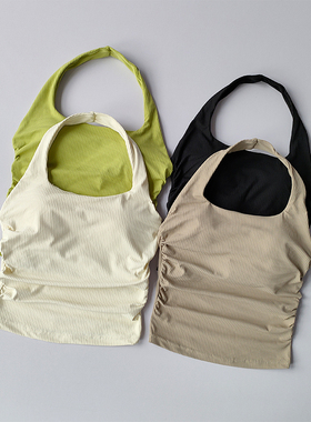 小吊带挂脖背心女聚拢美背运动内衣一体式内搭带胸垫瑜伽服上衣