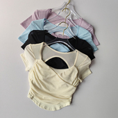 运动衣带胸垫健身T恤短款 清仓断码 网纱瑜伽服女上衣普拉提短袖