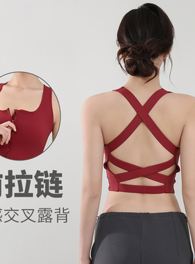前拉链一体式聚拢运动内衣女交叉美背瑜伽服跑步训练速干健身文胸
