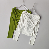 跑步训练健身服打底衫 显瘦气质时尚 外穿 瑜伽服T恤修身 清仓V领长袖