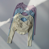 清仓断码 普拉提运动显瘦健身衣 网纱性感免穿固定上衣女瑜伽服长袖