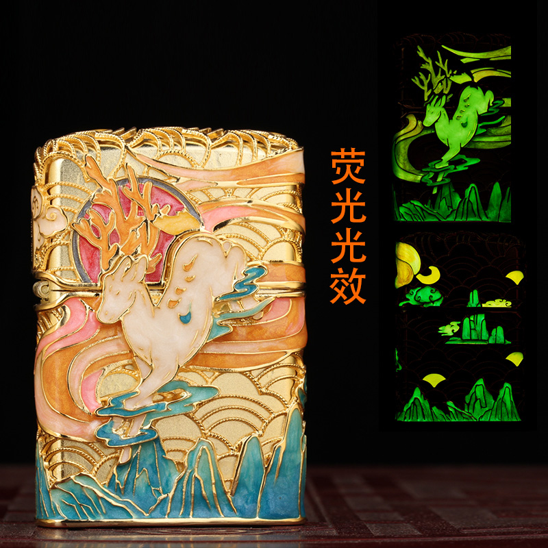 zippo之宝煤油防风打火机荧光一路有你小鹿珐琅彩送男友老公礼物