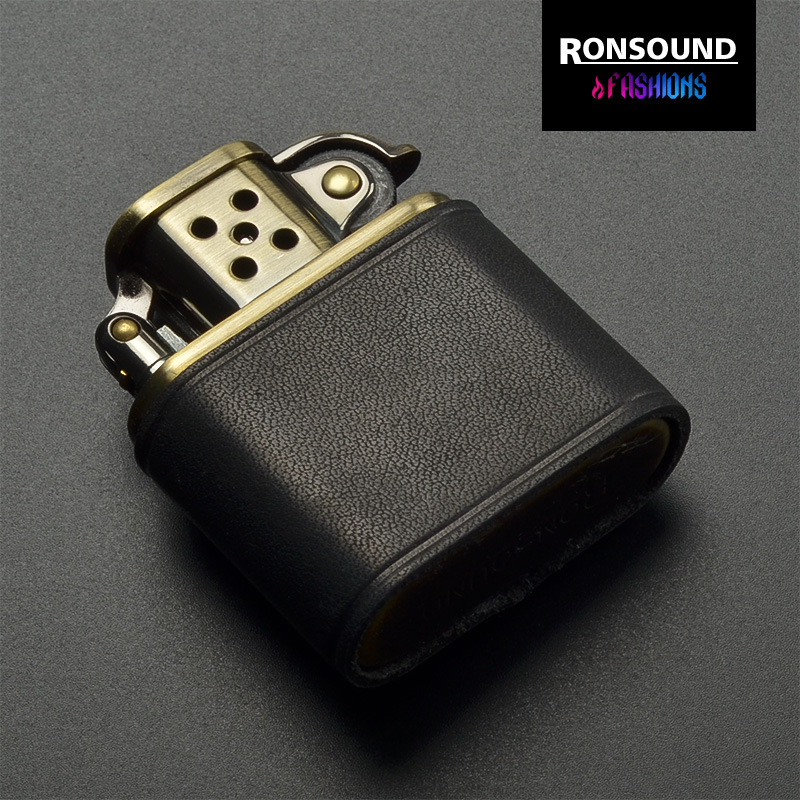 Ronsound纯铜煤油打火机高档老式复古牛皮砂轮火机送男友创意礼物