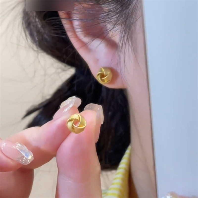 金色简约缠绕风车耳钉麻花耳环女