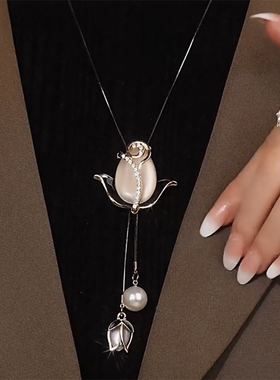 网红爆款咖色郁金香毛衣链项链女