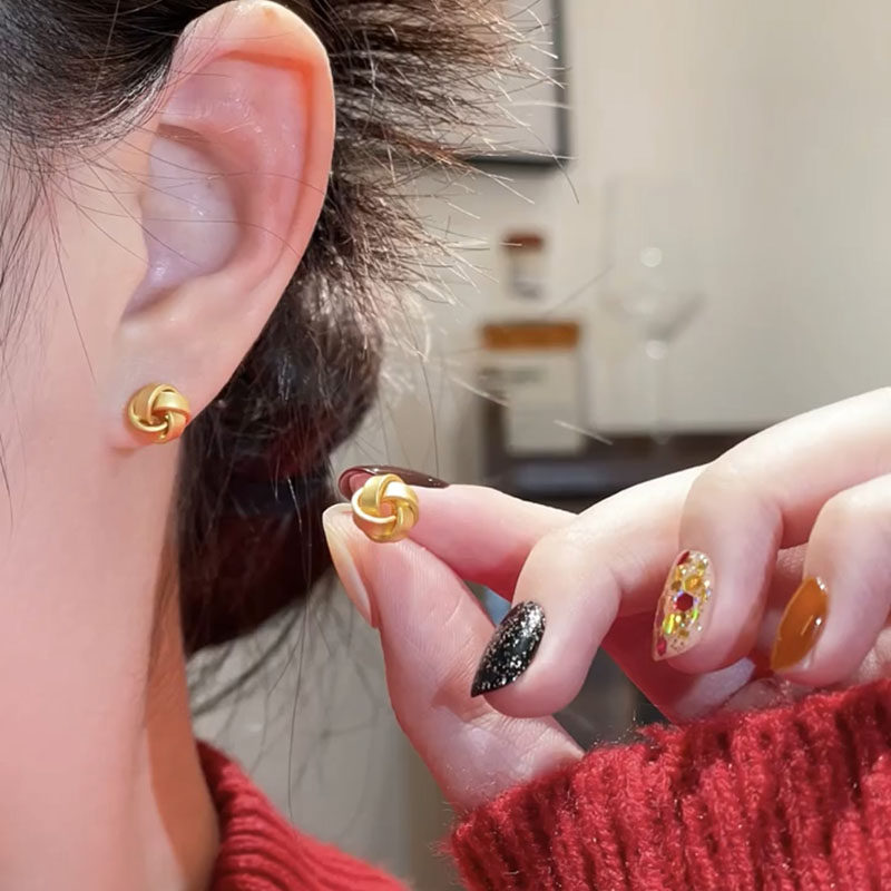 金色同心结925银针耳钉风车耳环