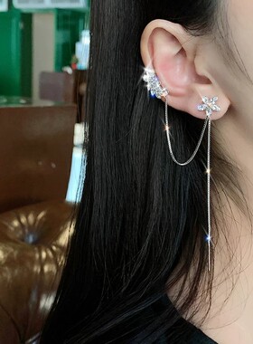 锆石花朵耳线耳骨夹一体式耳环女