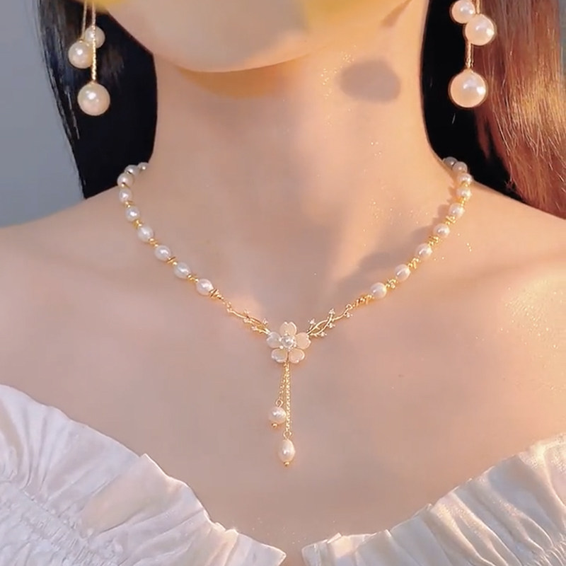 无名小花珍珠项链女锁骨链