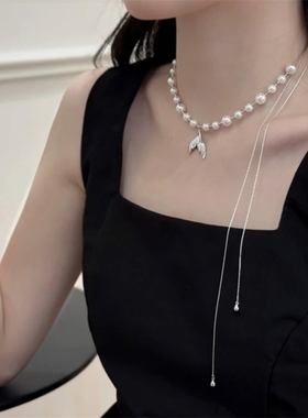 夏季新款抽拉可调节鱼尾珍珠项链