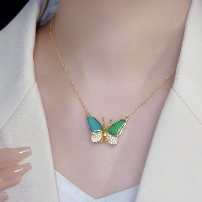 钛钢不掉色感温变色磁吸蝴蝶项链