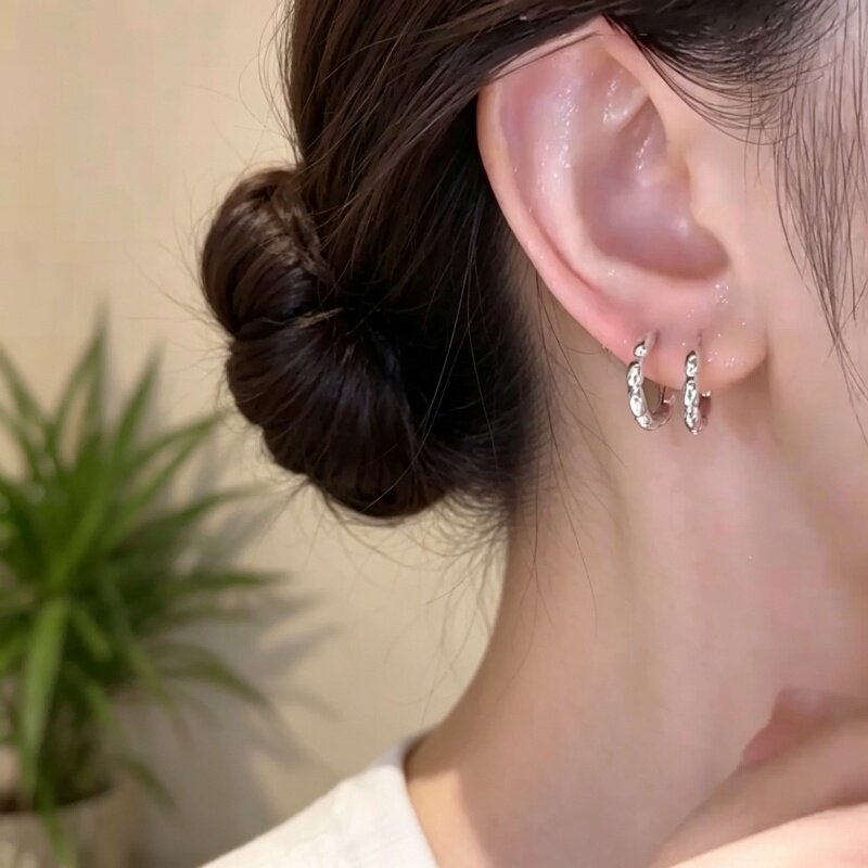 网红爆款素圈银色七粒米耳环女