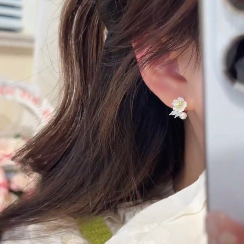 春季新款清新甜美山茶花耳扣女