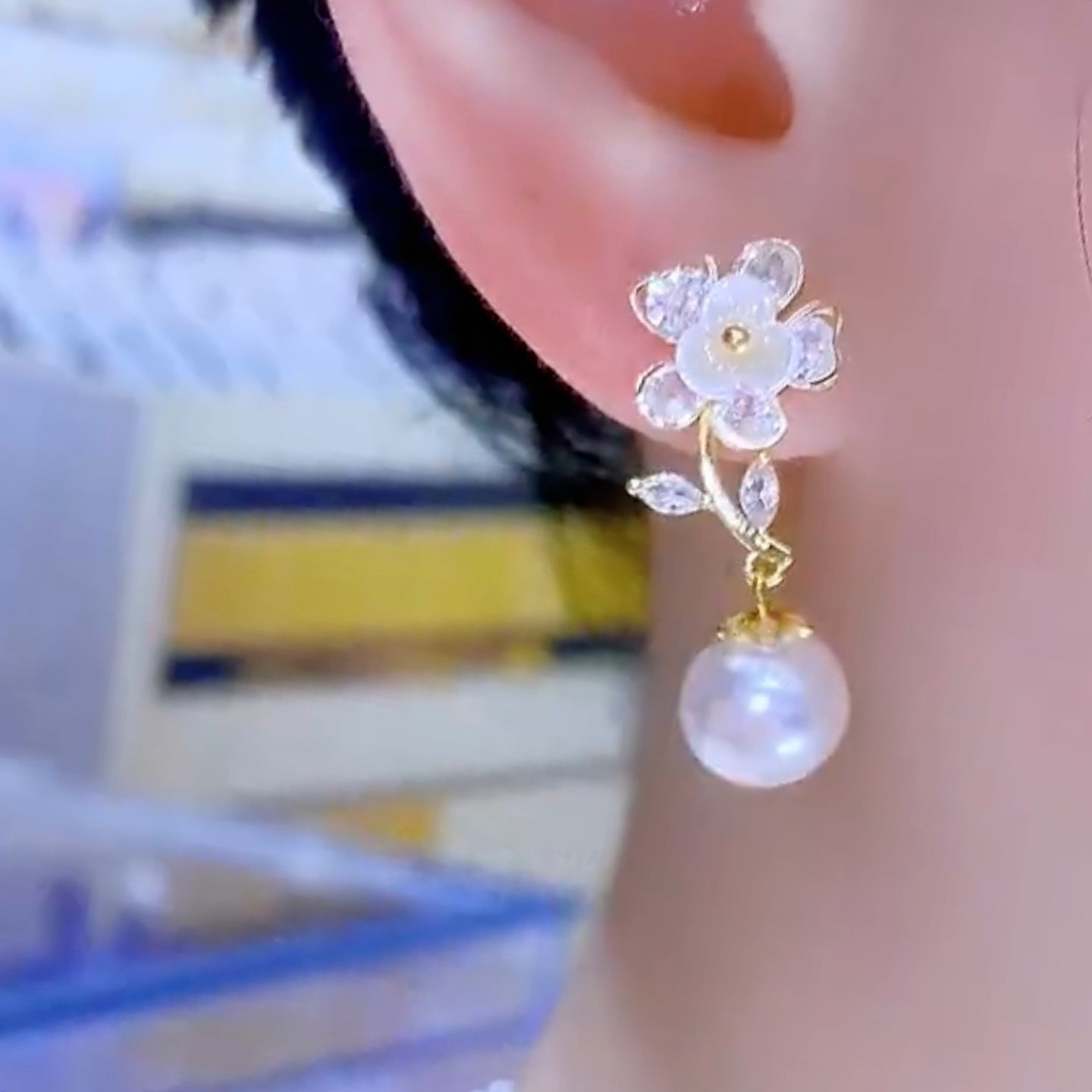 爆款925银针贝壳花朵耳钉女