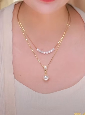 网红爆款双层珍珠项链女夏锁骨链