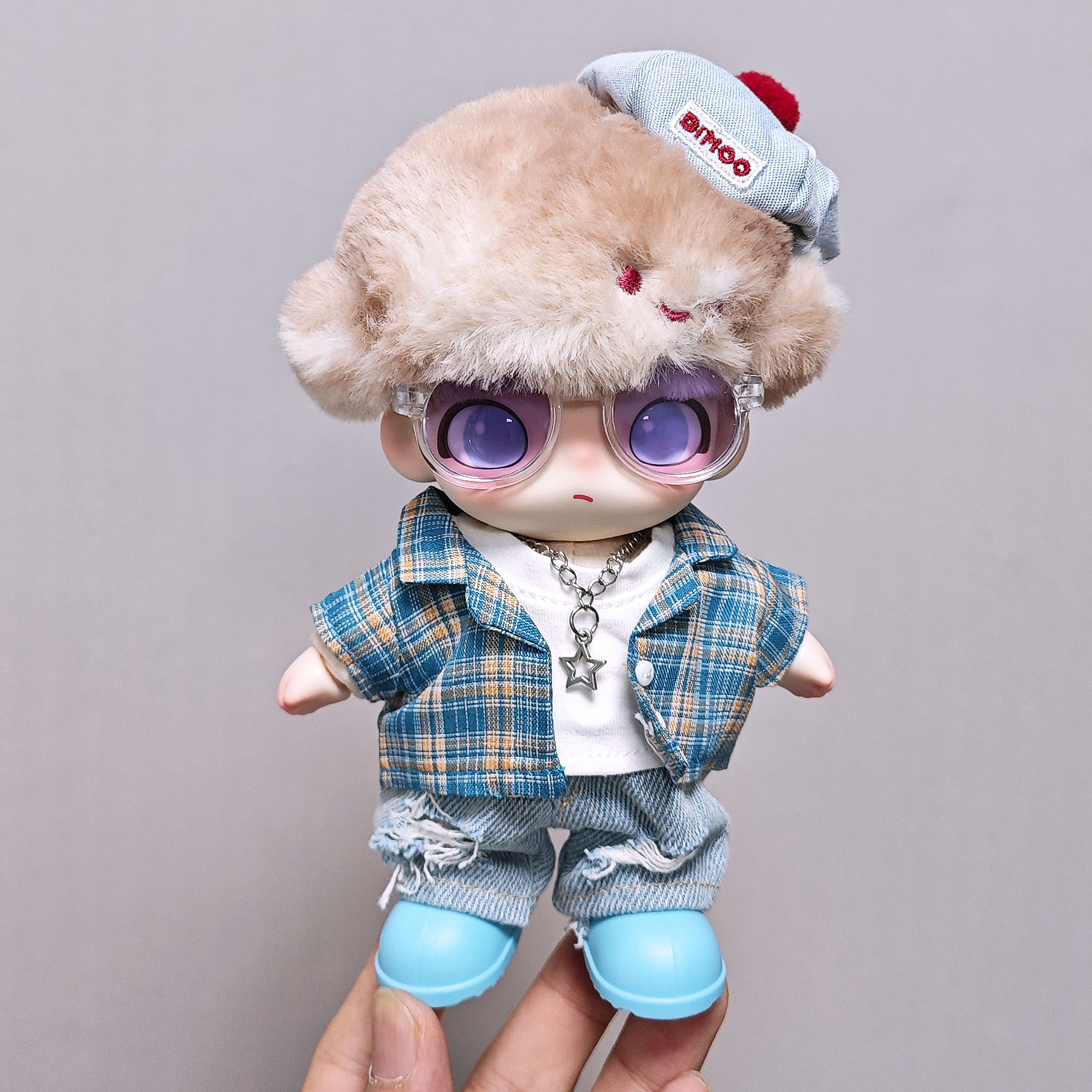 泡泡玛特dimoo吊卡娃衣心动特调夏日蓝格衬衫6件套DIMOO衣服服装