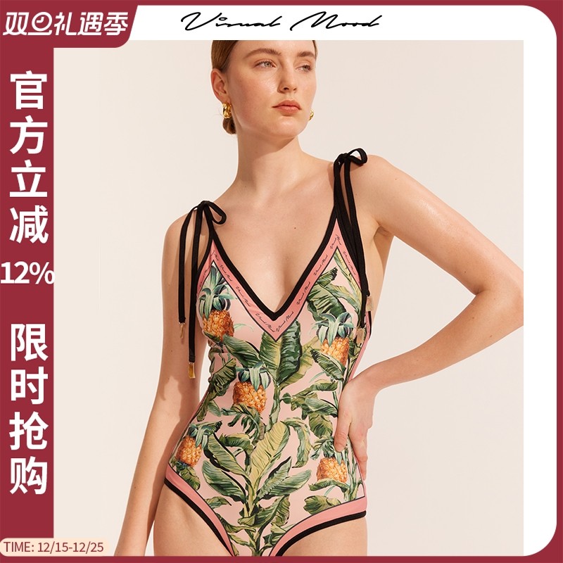 visualmood法式复古粉连体泳衣