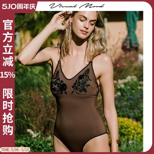 visualmood复古法式连体泳衣女