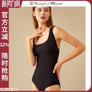 visual mood连体泳衣女性感露背系带复古遮肚显瘦海边温泉游泳装