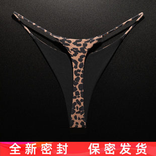 纯棉丁字裤女性感无痕内裤豹纹欧美运动健身瑜伽舞蹈打底T裤大码