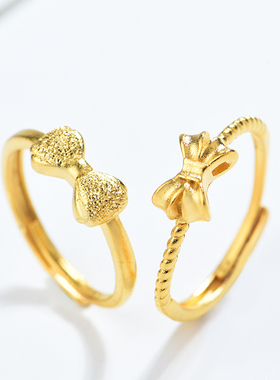 古法沙金蝴蝶结戒指女款真