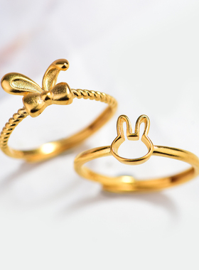 新款小兔子戒指本命年黄金