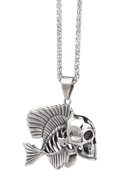 复古骷髅头鱼骨钛钢朋克风吊坠