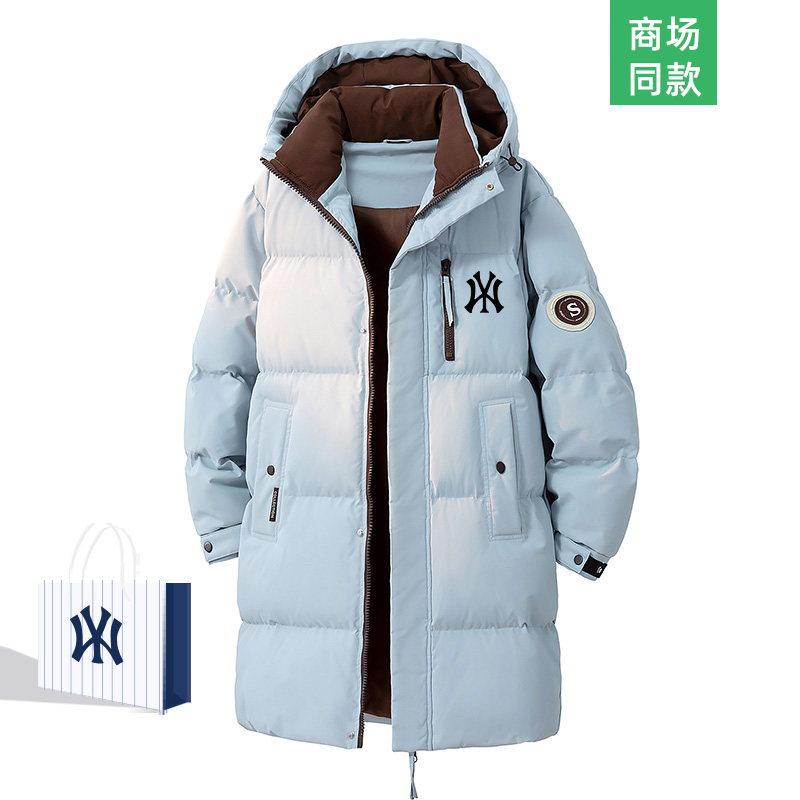 奥特莱斯撞色连帽中长款过膝冬季保暖棉衣男女同款户外防风棉服