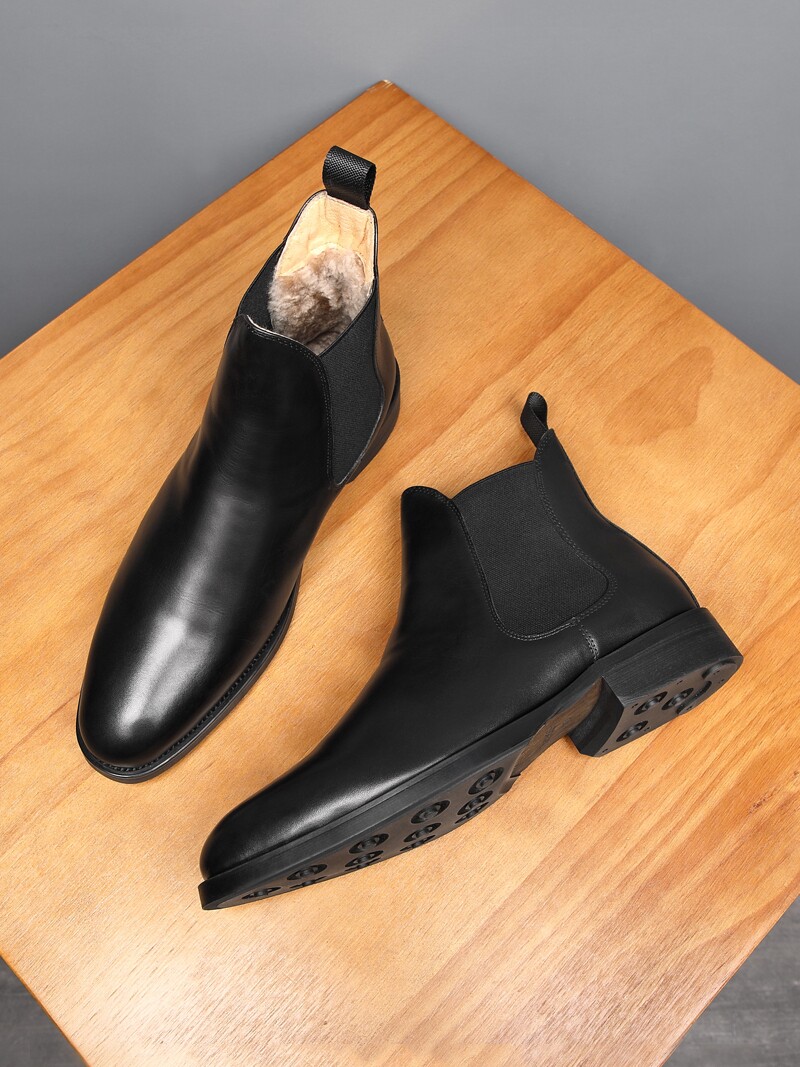 WINTER SHEEPSKIN FUR ONE-PIECE CHELSEA BOOTS MENS ENGLISH VELVET PADDED MARTIN BOOTS HIGH TOP WARM SNOW BOOTS SHORT BOOTS