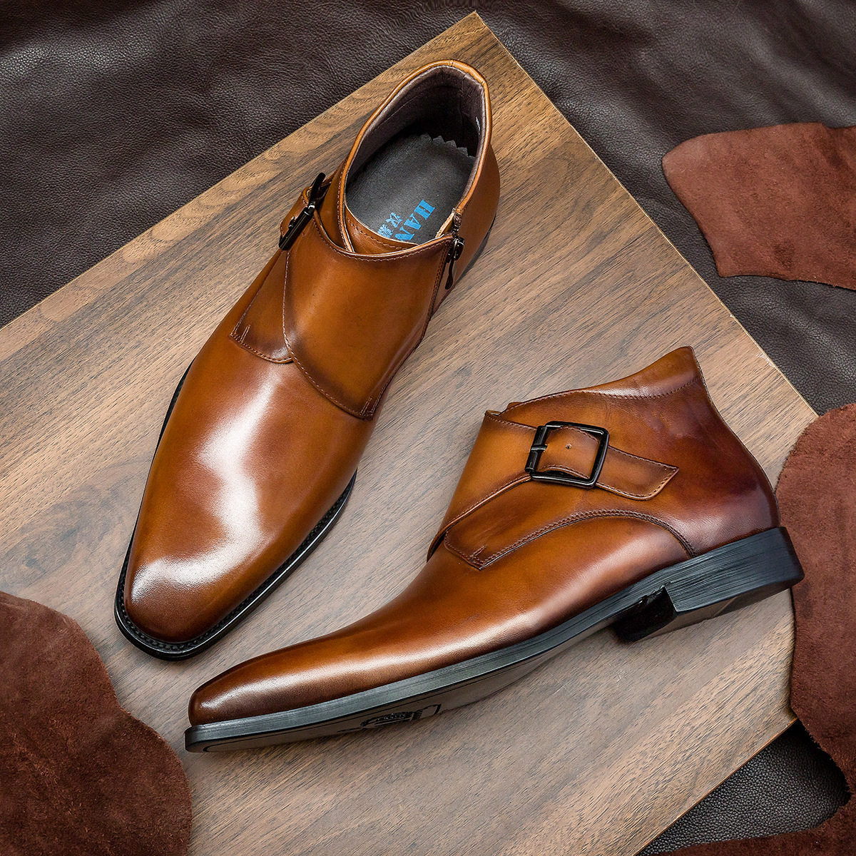 ITALY BUSINESS FORMAL LEATHER SHOES MENS BUCKLE BRITISH CHELSEA BOOTS HIGH-TOP LEATHER MARTIN BOOTS MENS VINTAGE BOOTIES
