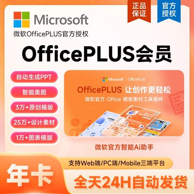 【自动充值】OfficePlus标准会员一年卡月季卡ppt模板Office plus